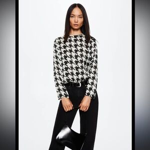 Mango Monochrome Houndstooth Blouse xs #business casual